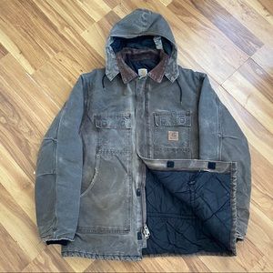 🔥VTG 90s Carhartt Hooded Quilted Lined Jacket XLT
